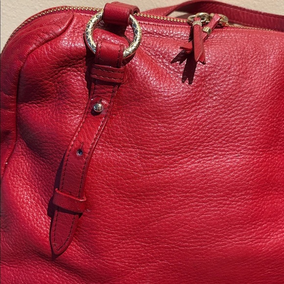 Elliott Lucca Large leather bag Satchel Shoulder bag holiday Red goldtone
EUC - Picture 9 of 17